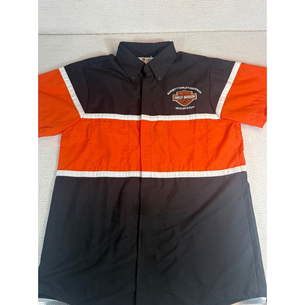 Harley Davidson Dealer Staff Shirt WearGuard Black Orange Work Shirt Mens Medium